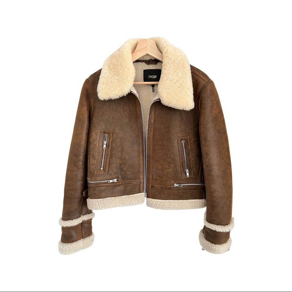 Maje 100% Lamb Leather Shearling Jacket
